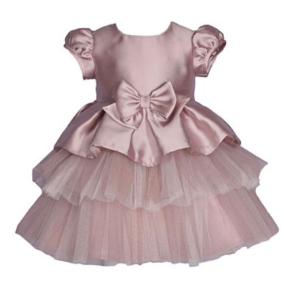 Bonnie Baby Baby Girls Short Sleeved Mikado Tiered Dress with Bow Sz 18M - Picture 2 of 8